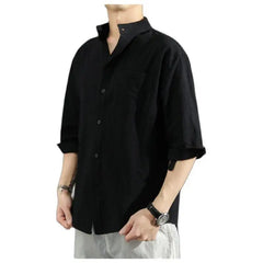 Hehope Solid Colors Long Sleeve Shirts Chinese Style Wear Stand Collar Loose 100% Cotton White Black Shirt Short Sleeve Shirt M-5Xl