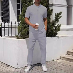 Hehope Spring Summer Casual Short Sleeve Tops Two piece Sets Men Fashion Solid Color T Shirt And Pants Mens Suits Leisure Outfits Male