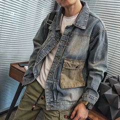 Hehope Male Jean Coats Outwear Autumn Blue Men's Denim Jacket Overcoat Cargo Wide Shoulders New in Menswear Original Winter Washed