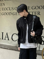 Hehope Hip Hop Y2k American Retro Cargo Bomber Jacket Spring Autumn Thin Coat Cropped Casual Solid Outerwear Streetwear