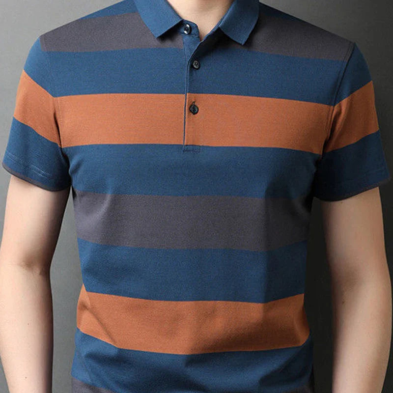 Hehope Summer New Short Sleeve Polo Men's Stripe Business Casual Comfortable Breathable Loose Fit Male Clothing Fashion Pullover