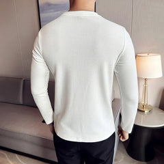 Hehope Winter Warm Thickened High Elastic T-shirt Men Long Sleeve Round Neck T-shirt Solid Casual Slim Fit White Black T-shirt