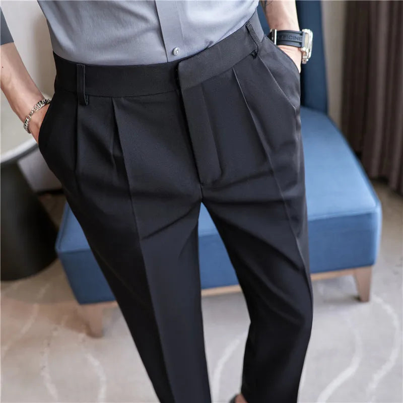 Hehope Men Suit Pants Autumn British Style Slim Fit Solid Casual Pantalon Homme Wedding Party Formal Dress Trousers Men Clothing