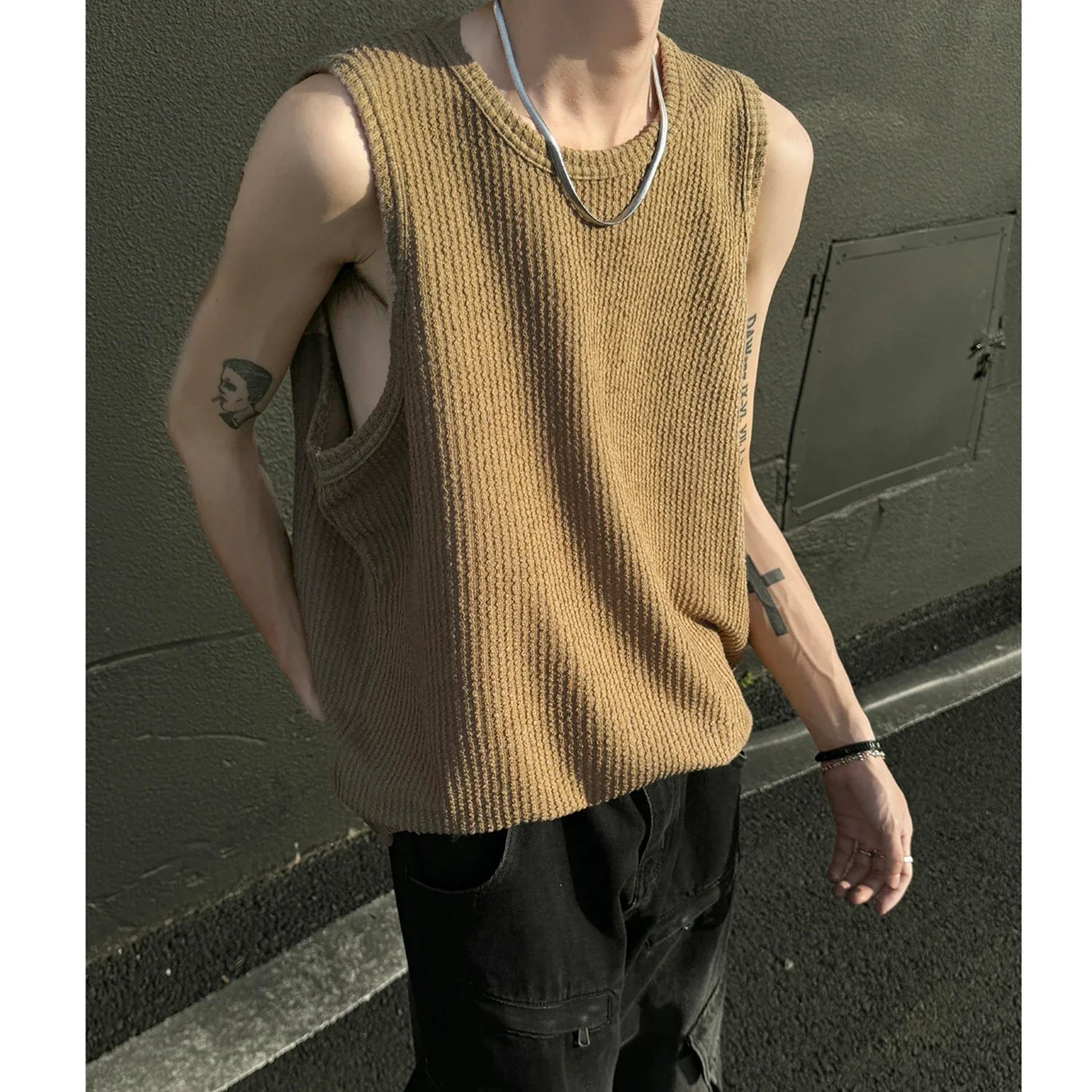 Hehope Men O-Neck Sleeveless Vertical Stripe TShirts Summer Loose Casual Tank Tops Man Fashion Oversized Singlets Male Clothing