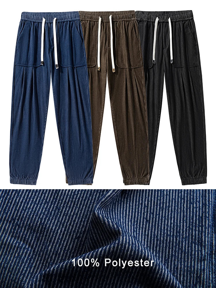 Hehope New Autumn Corduroy Sweatpants Men Korean Fashion Drawstring Banded Waist Knitted Casual Jogger Pants Male Baggy Trousers