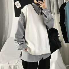 Hehope Spring New Korean Fashion Men Pullover Oversized Sweater Vest Male Loose Casual Harajuku Waistcoat Knit Vest for Men