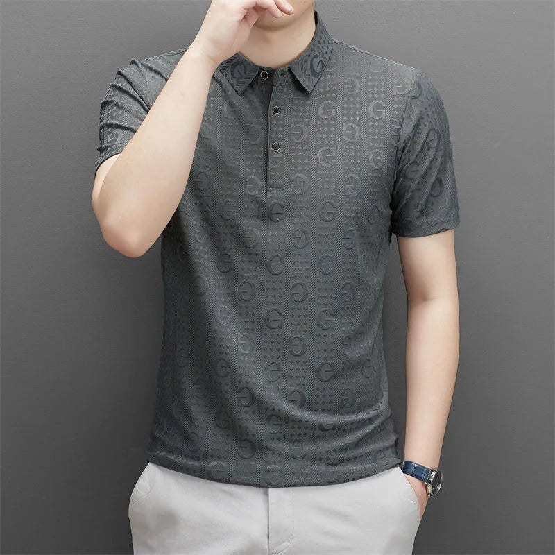 Hehope Men Fashion Business Casual Button Polo Collar Shirts Summer Short Sleeve Solid Color T-shirt Breathable Textured Pullover Tops