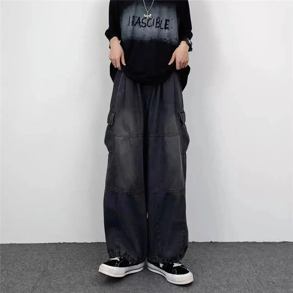 Hehope Spring And Autumn Vintage Wide Leg Big Pocket Overalls Men Y2K Neutral Loose Straight Leg Casual High Street Hip Hop Jeans