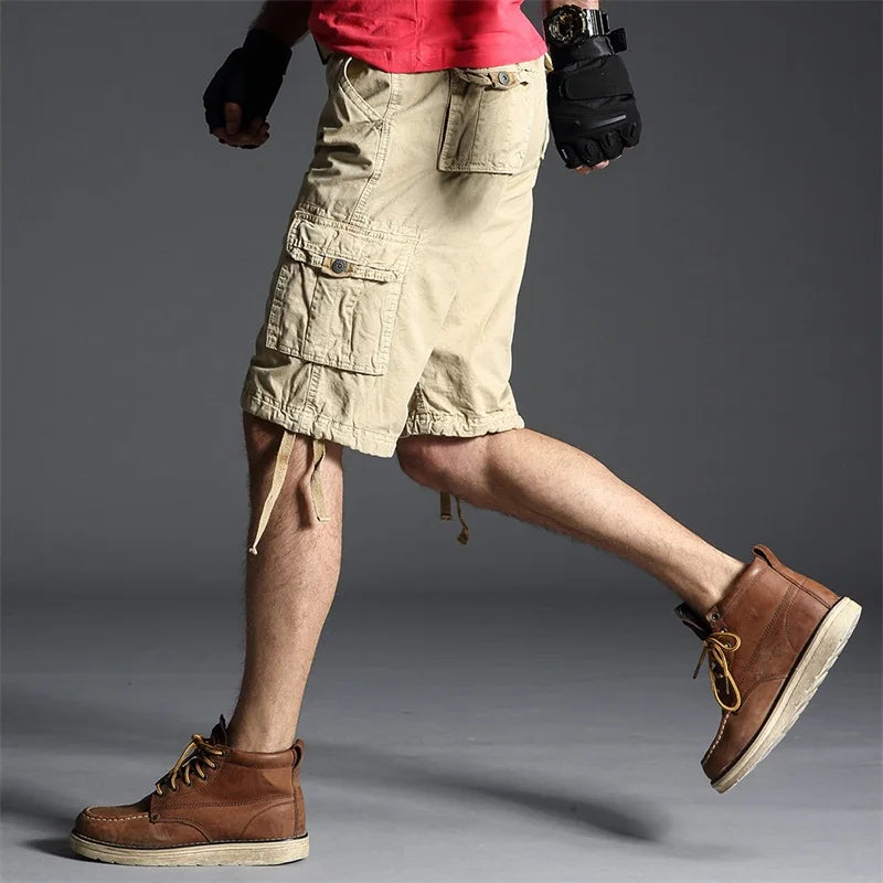 Hehope Summer New Men Cargo Shorts Cotton Loose Solid Casual Straight Fashion Outdoor Sports Gym Jogger Short Cargo Pants For Men