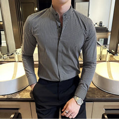 Hehope Camisas De Hombre Stand Collar Luxury Shirts For Men Clothing High Quality Camisa Masculina Slim Fit Mens Dress Shirts Formal