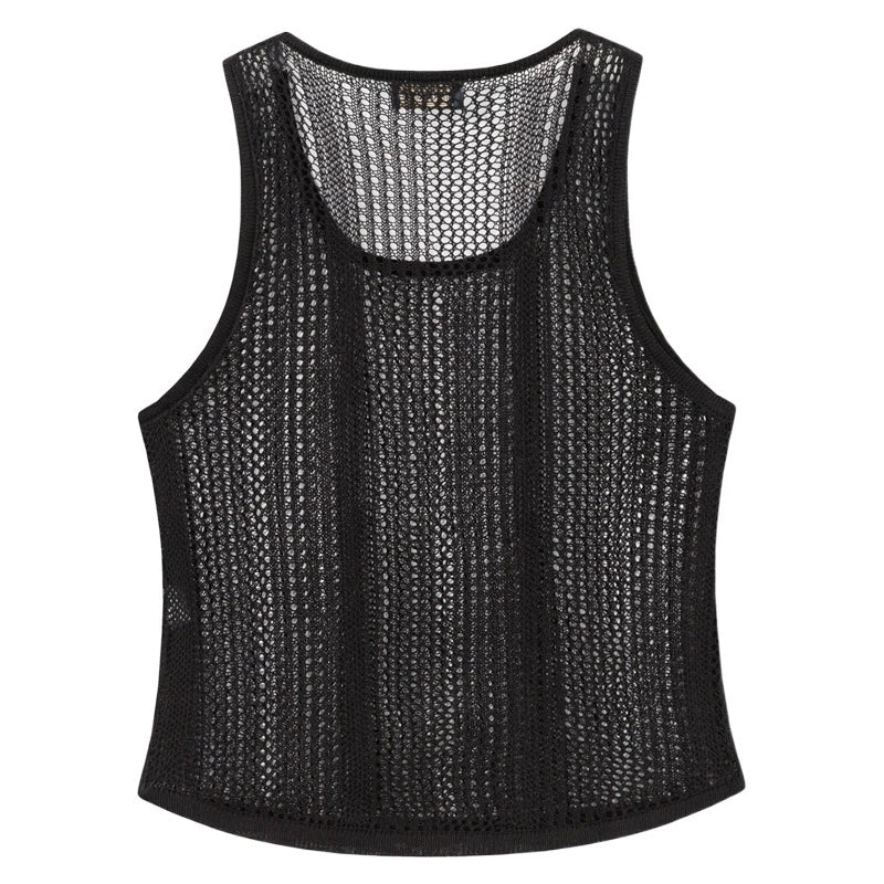 Hehope Spring Summer Fashion Bottoming Knit Mesh Tops Men Sleeveless Loose Breathable Beach Vest Sexy Transparent Mens Knitted Tank Top