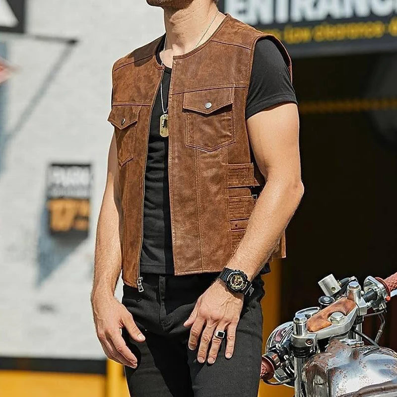 Hehope Streetwear Men's Clothing Fashion Zip-up Leather Short Vest Jackets Autumn Vintage Slim PU Coats Men Sleeveless Slim Outerwear