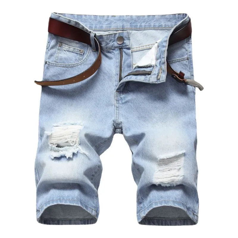 Hehope New Fashion Mens Ripped Short Jeans Brand Bermuda Summer Cotton Straight Slim Shorts Breathable Denim Shorts Male Size 28-42