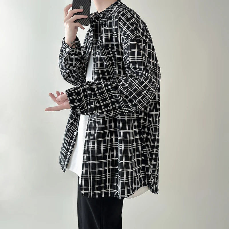 Hehope 4 Colors Plaid Men Blouses Harajuku Checked Shirts Men High Quality Autumn New Oversize Streetwear Retro Men's Handsome Shirt