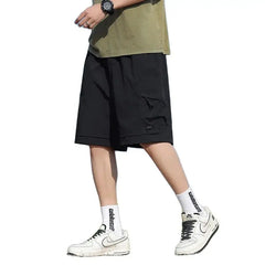 Hehope Summer Mens Colors Casual Cargo Shorts Knee-length Elastic Waist Short Pants Big Pocket Breathable Straight Gym Shorts Male