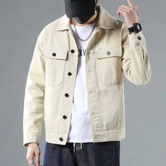 Hehope Men's Denim Jacket Cargo Khaki Male Jean Coats Button Casual Winter Vintage in Lowest Price Trendy Low Cost Outerwear Worn