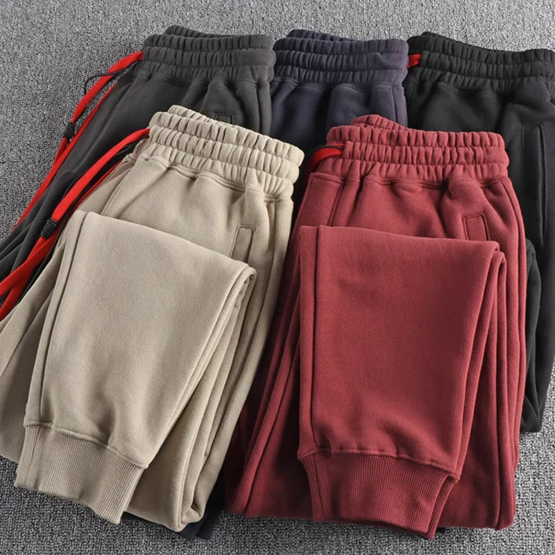 Hehope Autumn and winter heavy pile thick casual sweatpants men's color draw rope trend straight leg corset pants