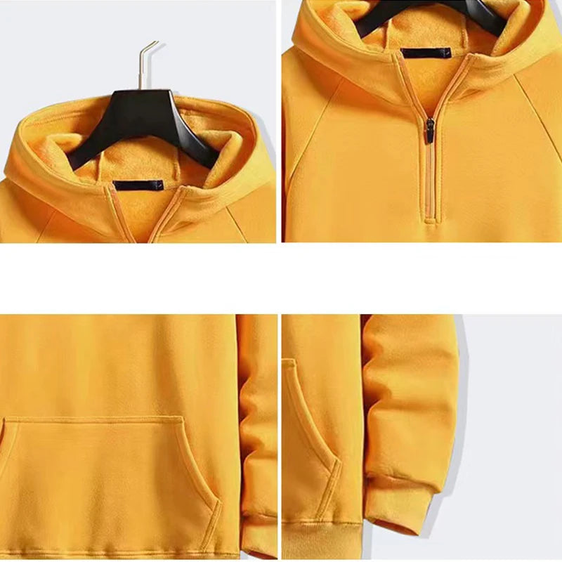 Hehope Fashion Hoodie Men's Sweatshirt Autumn New Versatile Solid Color Casual Thicke Warm Tops Loose Plush Sports Coats For Male