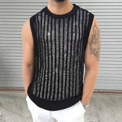 Hehope Sexy See Through Breathable Knit Tank Top Mens Summer Casual Sleeveless Crew Neck Knitted Camisoles Men Vintage Slim Vest Male