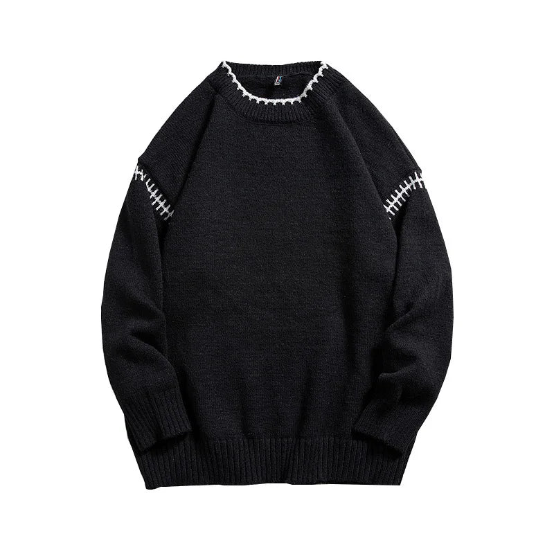 Hehope Men's Knit Pullovers Sweaters and Jumpers Vintage Retro Sweater Knitted Pullover Men Korean Streetwear Hip Hop Spliced