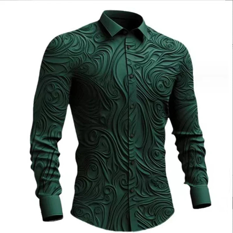 Hehope Spring Autumn Retro Gothic Men's Shirt Outdoor Solid 3D Printed Totem Halloween Streetwear Turn-down Collar Long Sleeve Shirt