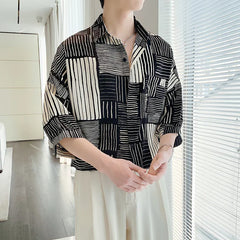 Hehope Summer Short Sleeved Shirt Men Oversized Fashion Social Mens Dress Shirt Korean Loose Casual Shirt Mens Striped Shirts M-2XL