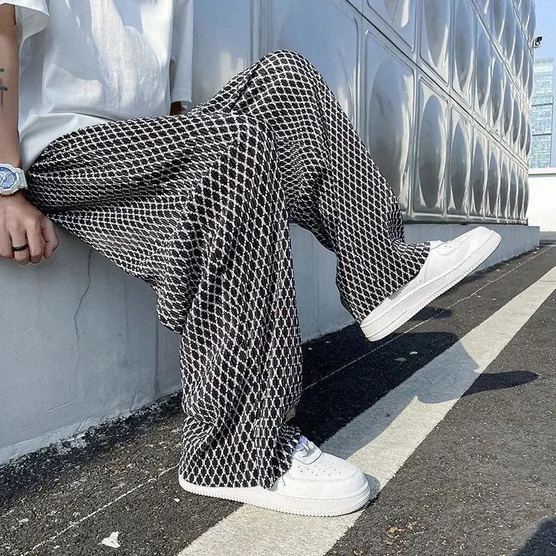 Hehope Men's Casual Pants Hip Hop Hippie Trousers Male Plaid Loose Summer Stylish Korean Style Y2k Cotton Long New in Free Shipping