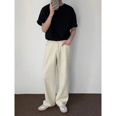 Hehope Baggy Beige Jeans Men Fashion Casual Oversized Wide Leg Jeans Men Streetwear Korean Loose Straight Denim Pants Mens Trousers