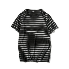 Hehope Fashion Summer Black and White Striped Short Sleeve Shirt Men Streetwear Vintage Basic O-neck T Shirt Men Tees