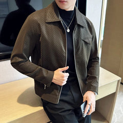 Hehope Brand Clothing Men's High-quality Leather Jackets/Male Slim Fit Fashion Lapel Casual Leather Coats Glossy Leather Jacket Brown