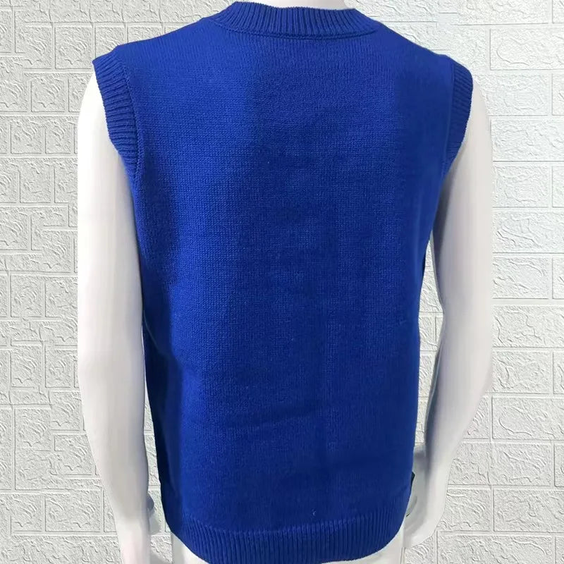 Hehope 2024 Spring Autumn Sweater Vest Men Simple All-match V-neck Solid loose Sleeveless Male Tops Basic  Leisure Knitted Clothing