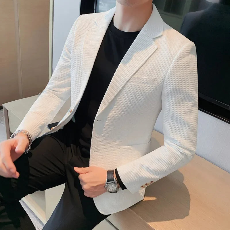 Hehope Male Casual Suit Jackets Blazer for Men Wedding Slim Fit Outwear Oversized Single Breasted Blazers Elegant Luxury Coats Korean