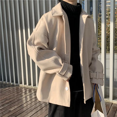 Hehope New Woolen Coat Men Autumn Winter Korean Fashion Turn-down Coats Thicken Windbreaker Solid Single-breasted Outerwear Male 2024