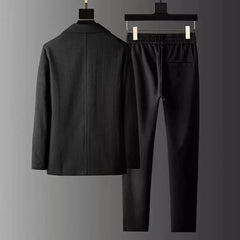 Hehope Spring Autumn Pleated Sets Men Fashion Casual Solid Long Sleeve Blazer And Trousers Two-piece Men Suits Korean Loose Clothing