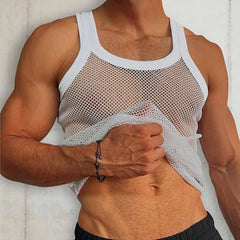 Hehope Men's Sexy Mesh Casual Vest Summer Beach Cutout Mesh T-shirt Comfortable Breathable Cool Men's Vest Muscular Men Tight Vest