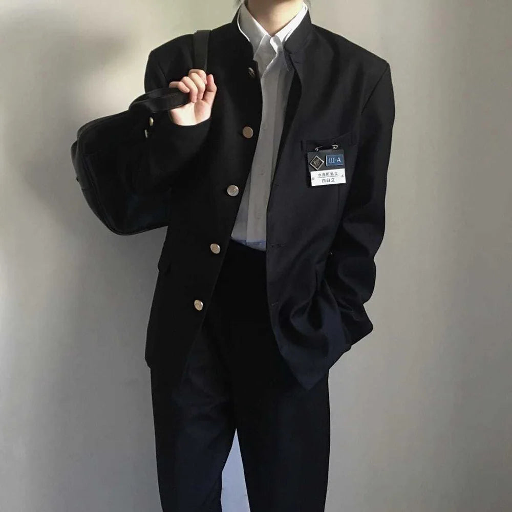 Hehope Japanese College Uniform Jacket Stand-up Collar Suit Jacket Top Men's Spring Summer College Wind Trend Men Coat School Uniform