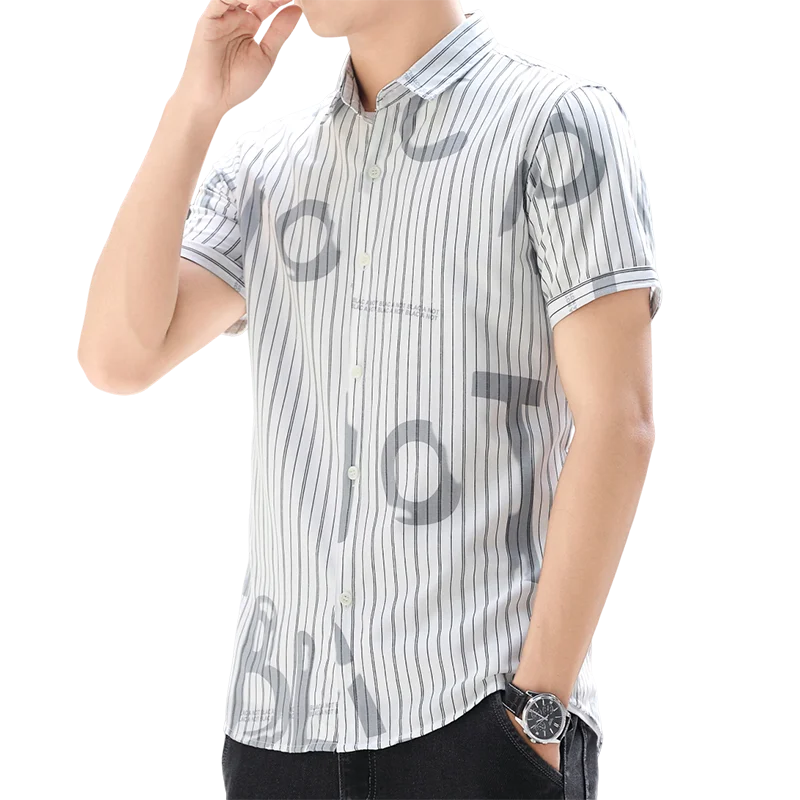 Hehope Summer Men's Shirt New Fashion Beach Turn-down Collar Polo-Neck Short Sleeve Striped Letter Commute Ice Daily Casual Tops