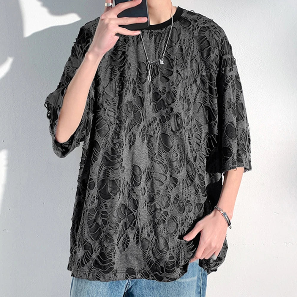 Hehope Summer Men Tshirt Ripped Short Sleeve Tops Pullover Trend New Hip Hop Streetwear Man Oversize Tee Shirts O Neck Y2K LGBT Tees