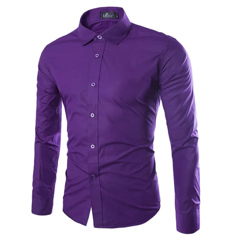 Hehope 14 Colors Solid Color Men's Fashionable Candy Color Shirt Men's Casual Long Sleeve Shirt for Men