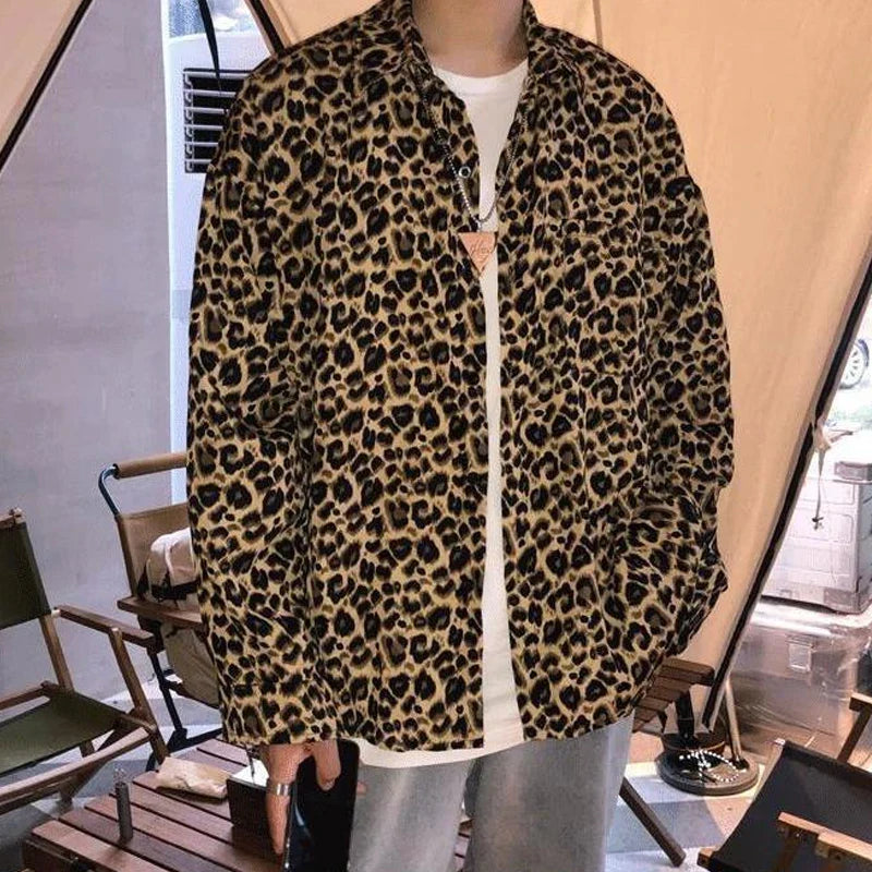 Hehope Shirts Spring Summer Man Thin Men's Clothing Streetwear Casual Loose Printing Leopard Turn-down Collar Long Sleeve Handsome