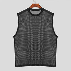 Hehope 2024 Summer Hip Hop Mens Tank Tops See Through Hollow Out Breathable Mesh Vest Sexy Men Sleeveless O Neck Loose Casual Camisoles