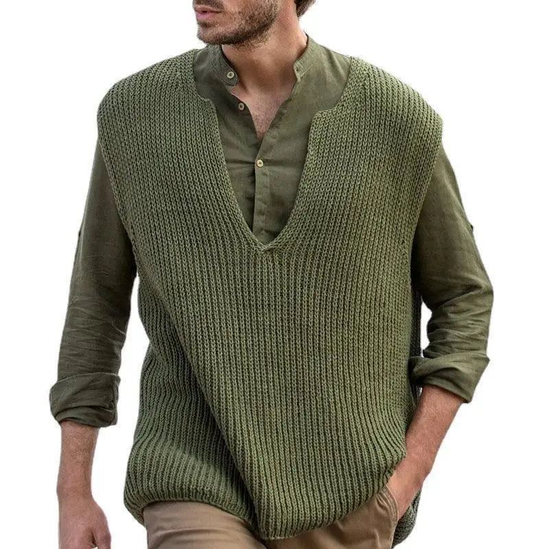 Hehope Hip Hop Trend American Street New Sleeveless Sweater Vest Men's Pure Green V-Neck Loose Casual Versatile Warm Knitted Tank Top