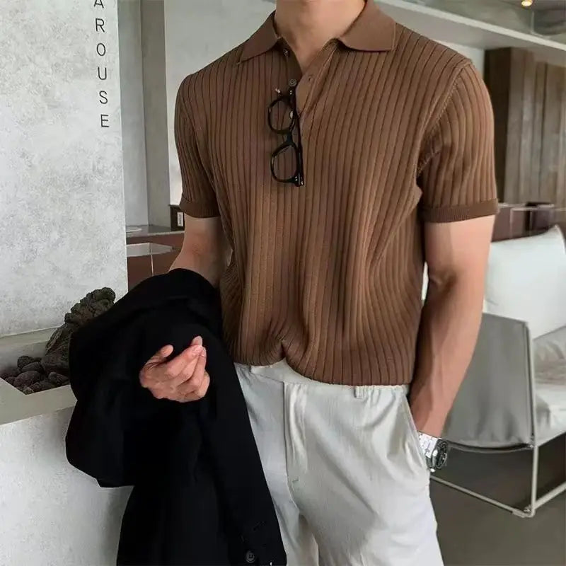 Hehope Korean Clothing Men Slim Knitted T-Shirts New Summer Thin Cool Feeling Breathable Streetwear Fashion Short Sleeve Versatile Tops