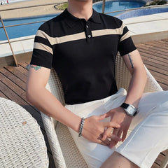 Hehope High Quality Men's Knitted Ice Silk Polo Shirt Summer New High-end Business Casual Lapel Short Sleeve T-shirt