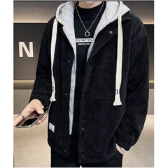 Hehope Men Corduroy Coat Autumn Winter Fake Two-piece Hooded Drawstring Jacket Quality Casual Large Size M-8XL Men's High-end Clothing