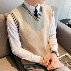 Hehope Autumn Fashion Korean Edition Trendy Stripe Vest V-Neck Versatile Casual Age Reducing Sweetheart Sweetheart Men's Knitted Top