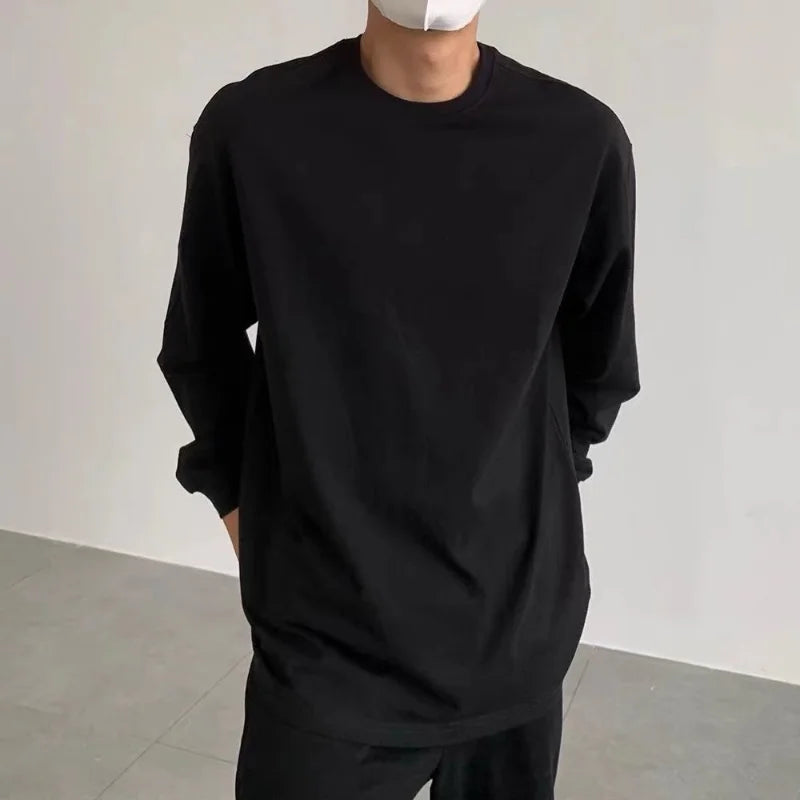 Hehope New Spring and Autumn Fashion Simple Trend Loose Relaxed Round Neck Solid Color Underlay Outwear Versatile Oversize T-shirt