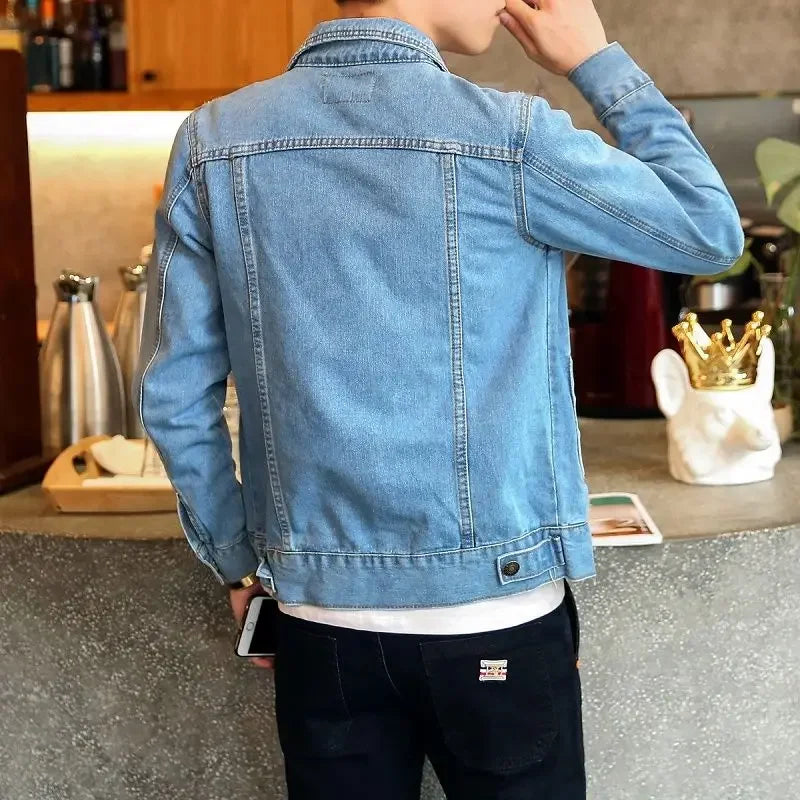 Hehope Men's Denim Jacket Light Blue Male Jean Coats Biker Motorcycle Slim Fit Cowboy Cheap Price Stylish Designer Clothing in Lowest