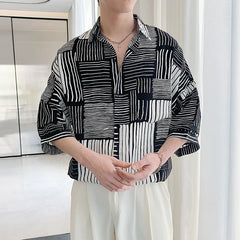 Hehope Summer Short Sleeved Shirt Men Oversized Fashion Social Mens Dress Shirt Korean Loose Casual Shirt Mens Striped Shirts M-2XL