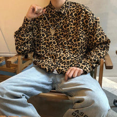 Hehope Shirts Spring Summer Man Thin Men's Clothing Streetwear Casual Loose Printing Leopard Turn-down Collar Long Sleeve Handsome